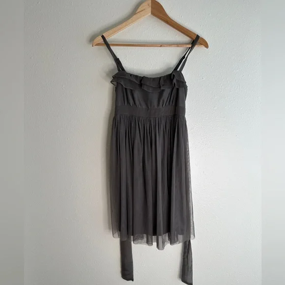 Urban Outfitters Taupe Gray Tulle Kimchi & Blue Dress 👗 Ruffle Frill - Picture 1 of 4
